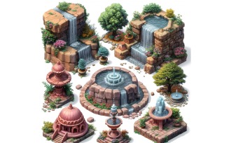 Fountains Set of Video Games Assets Sprite Sheet 5