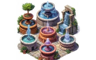Fountains Set of Video Games Assets Sprite Sheet 7