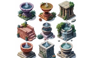 Fountains Set of Video Games Assets Sprite Sheet 7.