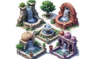 Fountains Set of Video Games Assets Sprite Sheet 8