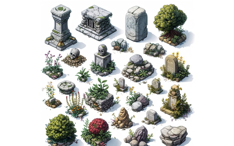 Graveyard Set of Video Games Assets Sprite Sheet 2 Illustration