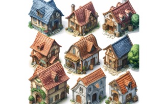 inns and taverns with signs Set of Video Games Assets Sprite Sheet White background 4