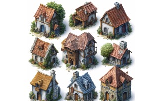 inns and taverns with signs Set of Video Games Assets Sprite Sheet White background 5