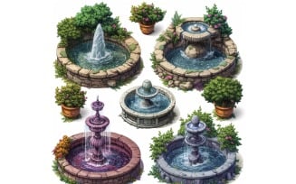 city fountains Set of Video Games Assets Sprite Sheet 4
