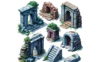 entrance to catacombs Set of Video Games Assets Sprite Sheet 01