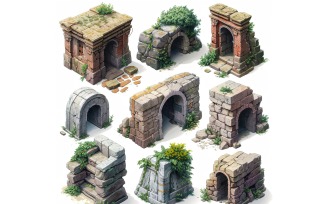 Entrance To Catacombs Set of Video Games Assets Sprite Sheet 01.