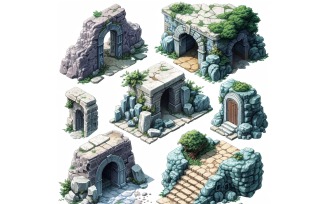Entrance To Catacombs Set of Video Games Assets Sprite Sheet 02 .