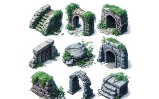 entrance to catacombs Set of Video Games Assets Sprite Sheet 02