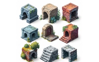 entrance to catacombs Set of Video Games Assets Sprite Sheet 02.