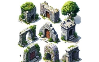 entrance to catacombs Set of Video Games Assets Sprite Sheet 04