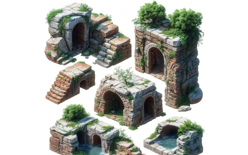 entrance to catacombs Set of Video Games Assets Sprite Sheet 04. Illustration
