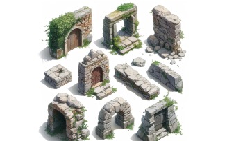 entrance to catacombs Set of Video Games Assets Sprite Sheet 1