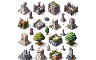 Graveyard Set of Video Games Assets Sprite Sheet 01