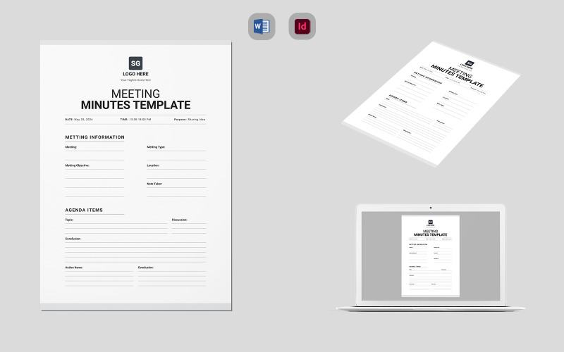 Meeting Minutes Template MS Word & Indesign Corporate Identity