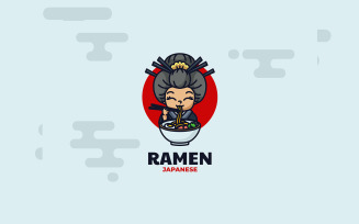 Ramen Girl Mascot Cartoon Logo