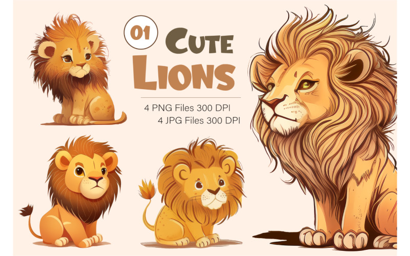 Cute cartoon lions 01. TShirt Sticker. FREE Illustration