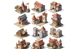 Fantasy Buildings Set of Video Games Assets Sprite Sheet 01