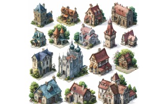 Fantasy Buildings Set of Video Games Assets Sprite Sheet 226
