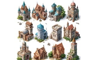 Fantasy Buildings Set of Video Games Assets Sprite Sheet 228