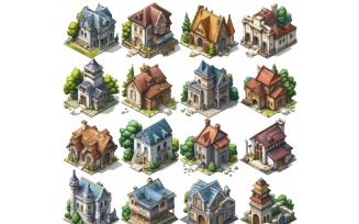 Fantasy Buildings Set of Video Games Assets Sprite Sheet 230