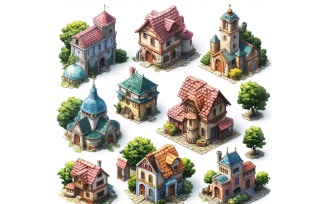 Fantasy Buildings Set of Video Games Assets Sprite Sheet 233