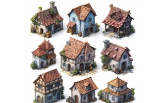 Fantasy Buildings Set of Video Games Assets Sprite Sheet 235