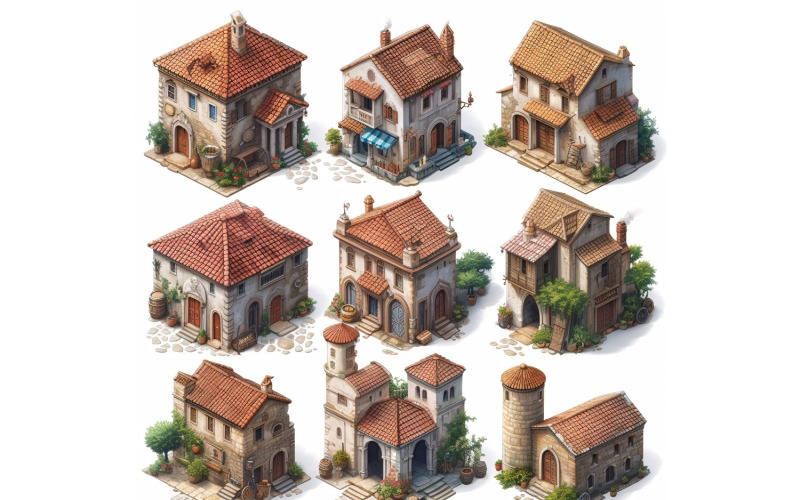 Fantasy Buildings Set of Video Games Assets Sprite Sheet 237 Illustration