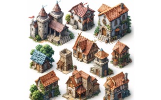 Fantasy Buildings Set of Video Games Assets Sprite Sheet 240
