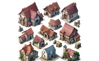 Fantasy Buildings Set of Video Games Assets Sprite Sheet 241