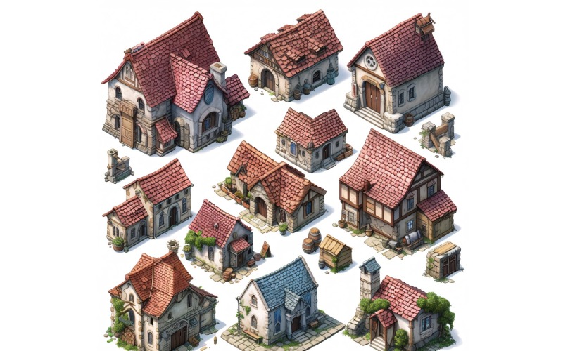 Fantasy Buildings Set of Video Games Assets Sprite Sheet 241 Illustration