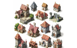 Fantasy Buildings Set of Video Games Assets Sprite Sheet 247
