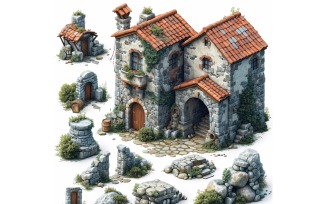 Fantasy Buildings Set of Video Games Assets Sprite Sheet 249