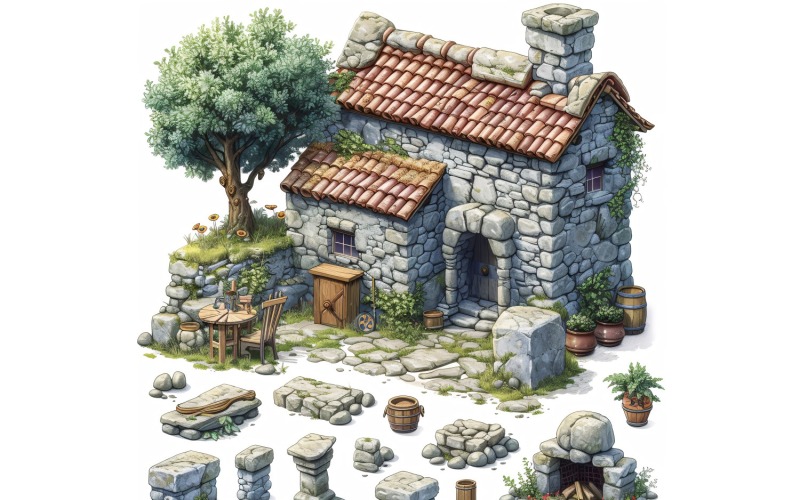 Fantasy Stonemason Set of Video Games Assets Sprite Sheet 252 Illustration