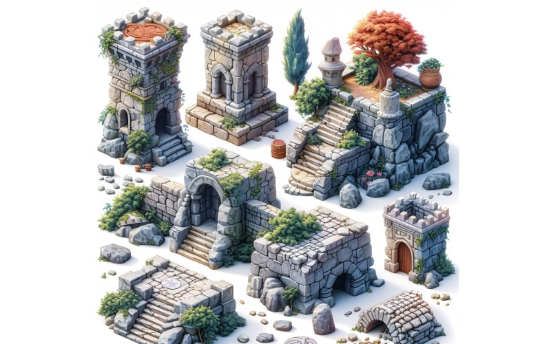 Fantasy Stonemason Set of Video Games Assets Sprite Sheet 253 Illustration