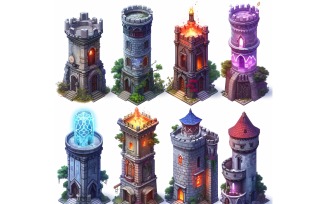mage towers with lightening Set of Video Games Assets Sprite Sheet 203