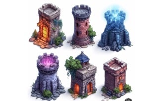 mage towers with lightening Set of Video Games Assets Sprite Sheet 205