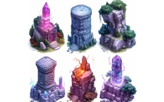 mage towers with lightening Set of Video Games Assets Sprite Sheet 207
