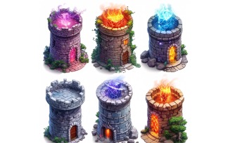 mage towers with lightening Set of Video Games Assets Sprite Sheet 208
