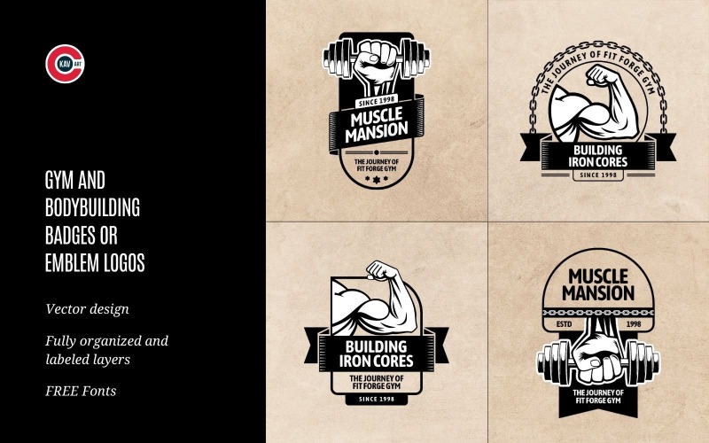 Badges or Emblem Logos for Gym & Bodybuilding Logo Template