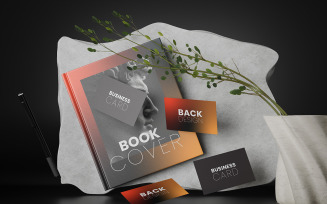 Business Card Mockup With Book Cover Mockup Vol 04