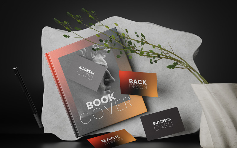 Business Card Mockup With Book Cover Mockup Vol 04 Product Mockup