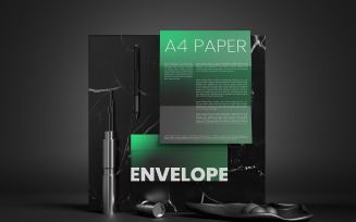Envelope Mockup With A4 Paper Mockup Vol 03