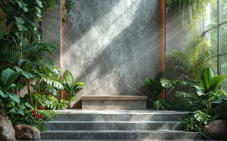 Marble Podium Circular Leafs Plants for Product Presentation 36