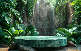Marble Podium Circular Leafs Plants for Product Presentation 134