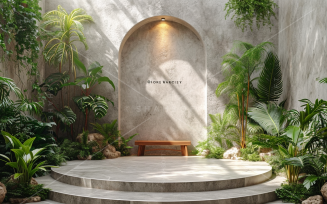 Marble Podium Circular Leafs Plants for Product Presentation 99