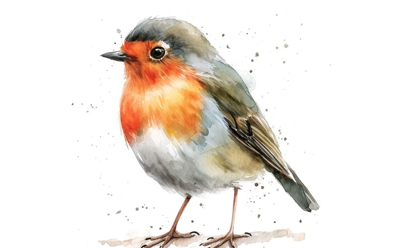 Cute Robin Bird Baby Watercolor Handmade illustration 1 Illustration