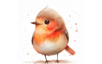 Cute Robin Bird Baby Watercolor Handmade illustration 2