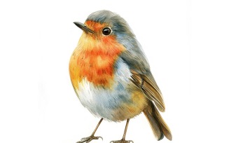 Cute Robin Bird Baby Watercolor Handmade illustration 3