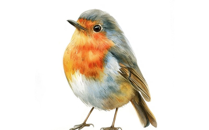 Cute Robin Bird Baby Watercolor Handmade illustration 3 Illustration