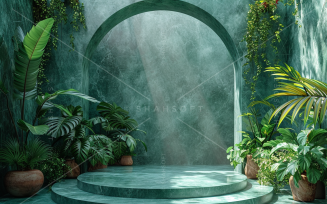 Marble Podium Circular Leafs Plants for Product Presentation 132.
